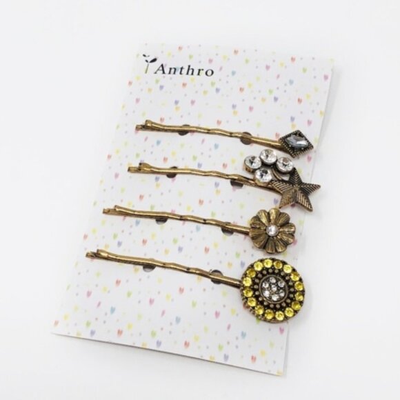 Anthropologie Embellished Bobby Pin Set of 4 - Picture 3 of 4